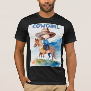 Camiseta Diseño de acuarela de vaquera linda montando a cab