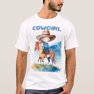 Camiseta Diseño de acuarela de vaquera linda montando a cab