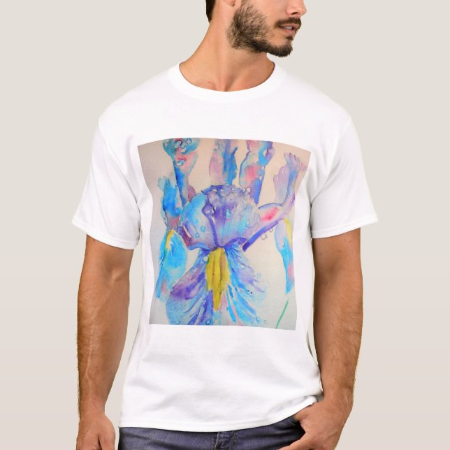 Camiseta Diseño de acuarela floral de Iris azul (Anverso)