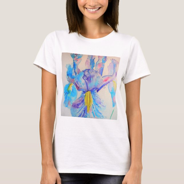 Camiseta Diseño de acuarela floral de Iris azul (Anverso)