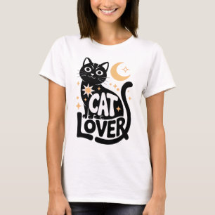 Camiseta Diseño de amante de gato negro con magia celestial