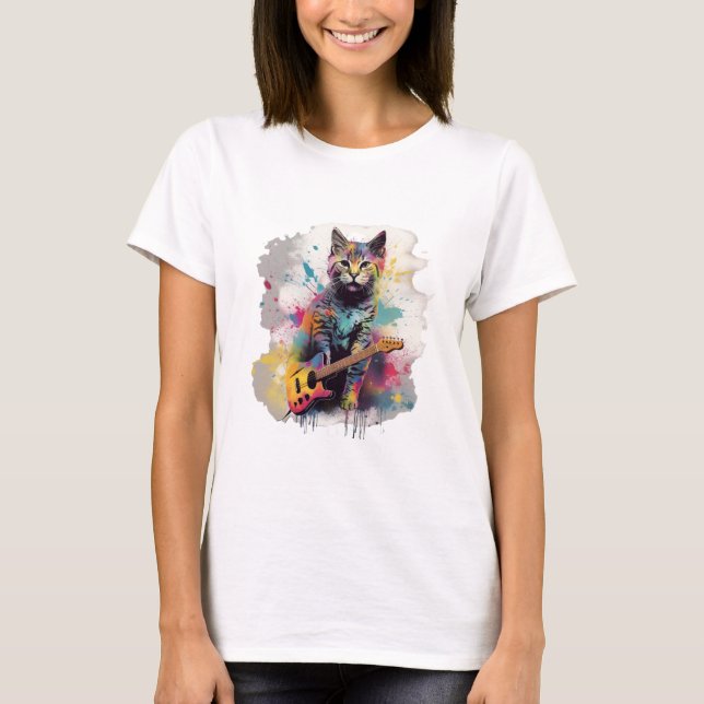 Camiseta diseño de amante del gato rockstar (Anverso)
