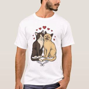 Camiseta Diseño de amor de pareja de gato lindo grabado vin
