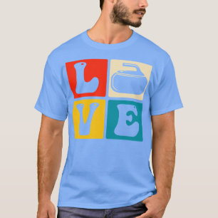 Camiseta Diseño de amor retro curling hielo invierno curvo