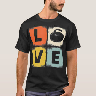Camiseta Diseño de amor retro curling hielo invierno curvo