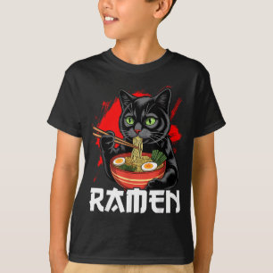 Camiseta Diseño de Anime de Ramen de Gato Divertido para Mu