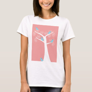 Camiseta Diseño de árbol de naturaleza con cinco pájaros az