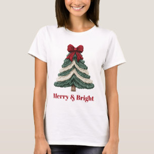 Camiseta Diseño de árbol de Navidad con bordado falso de hi