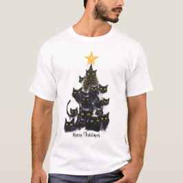 Camiseta Diseño de árbol de navidad para gato negro
