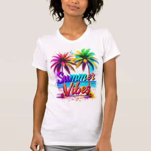 Camiseta Diseño de árbol de palma arcoiris tropical con vib