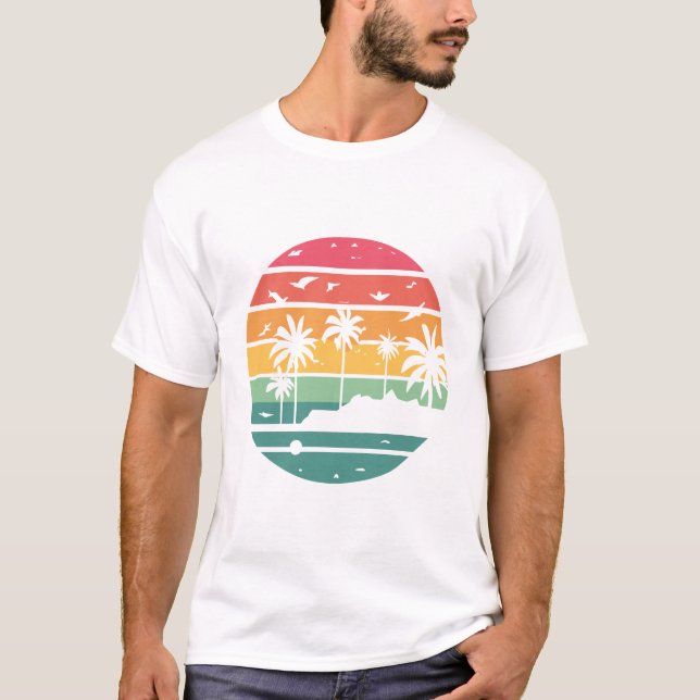 Camiseta Diseño de árbol de palma de puesta de sol tropical (Anverso)