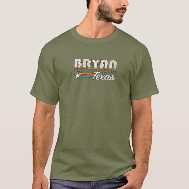 Camiseta Diseño de arco iris retro BRYAN TX / Bryan Texas (Anverso)