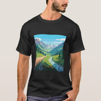 Camiseta Diseño de arroyo de valle montañoso escénico Arte 