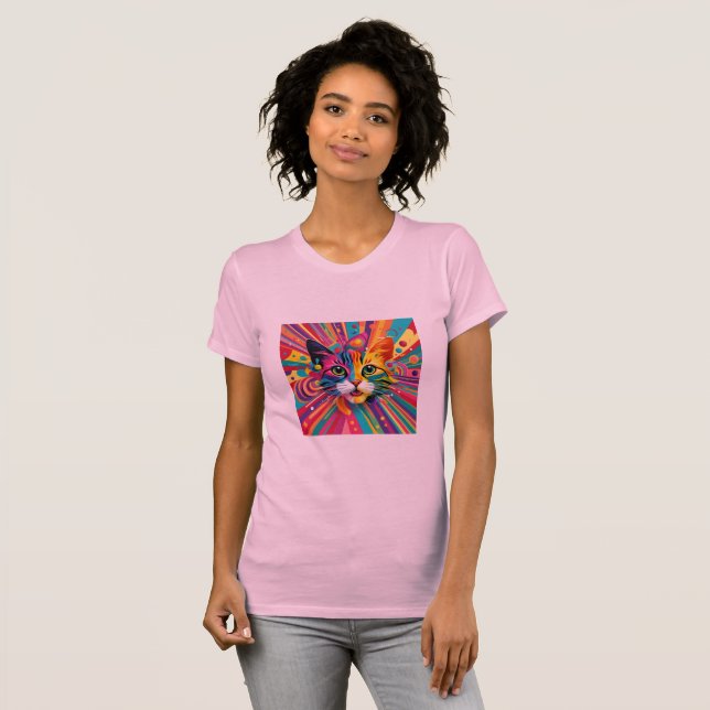 Camiseta Diseño de arte abstracto Cat que es vibrante, (Anverso completo)