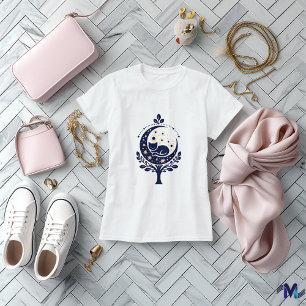 Camiseta Diseño de Arte Abstracto de Gato y Luna