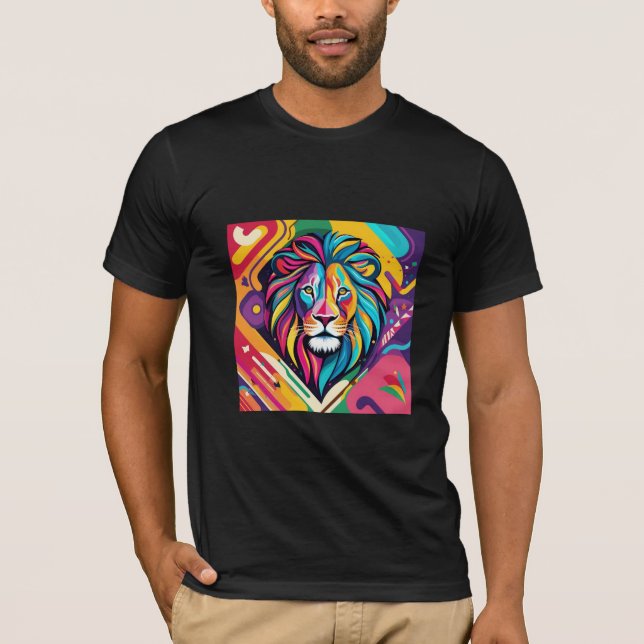 Camiseta Diseño de arte abstracto León que es vibrante, (Anverso)