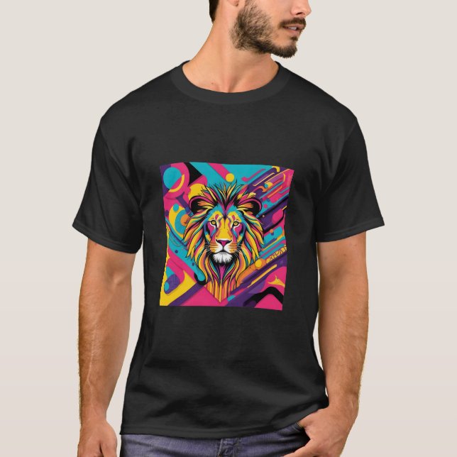 Camiseta Diseño de arte abstracto León que es vibrante, (Anverso)