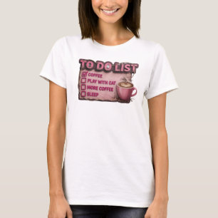Camiseta Diseño de arte COFFEE PLAY WITH CAT Rosa Genial