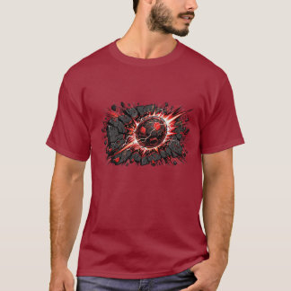 Camiseta Diseño de Arte Cómic de Pelota de Fútbol con Lava