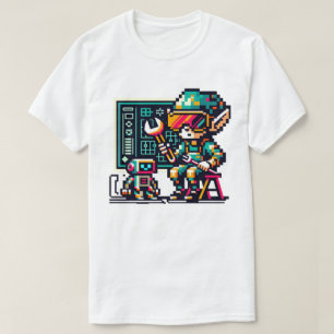 Camiseta Diseño de arte de 8 bits Cyberpunk Elf y Robot Ret