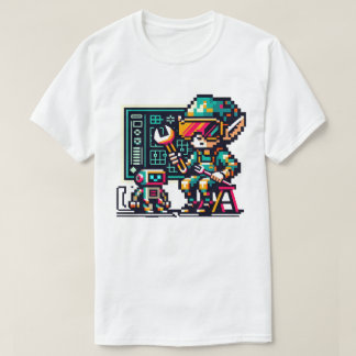 Camiseta Diseño de arte de 8 bits Cyberpunk Elf y Robot Ret