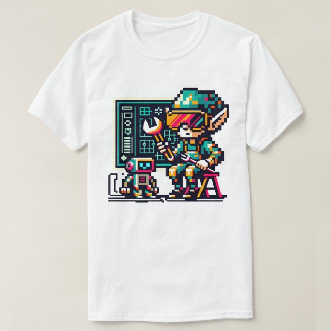 Camiseta Diseño de arte de 8 bits Cyberpunk Elf y Robot Ret (Diseño del anverso)