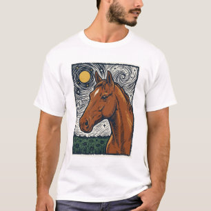 Camiseta Diseño de arte de caballo grabado vintage noche es