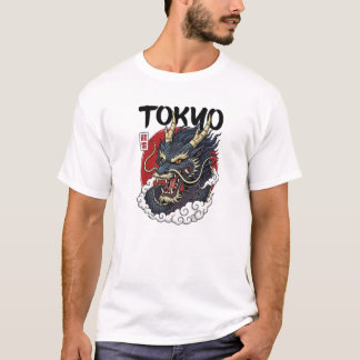 Camiseta Diseño de Arte de Dragón Mitológico Japonés