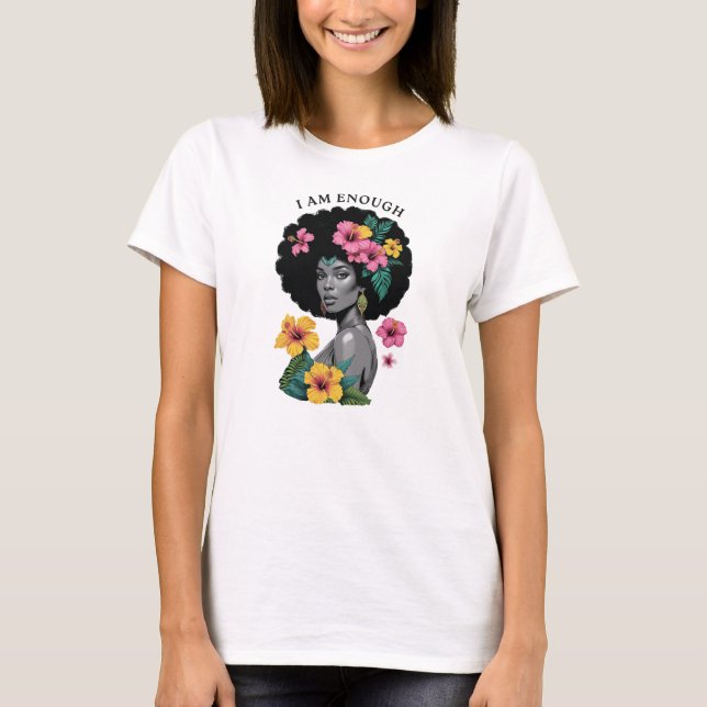 Camiseta Diseño de Arte de Empoderamiento Afro Floral Soy S (Anverso)