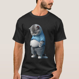 Camiseta Diseño de Arte de Gato Gordo Divertido Triste Aman
