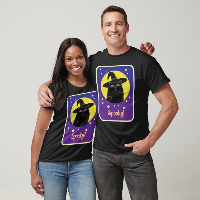 Camiseta Diseño de arte de Halloween para gato negro brujo  (Unisexo)
