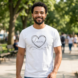 Camiseta Diseño de arte de línea continua con corazón y amo