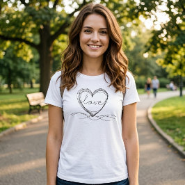 Camiseta Diseño de arte de línea continua con corazón y amo