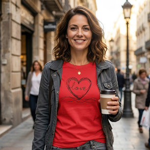 Camiseta Diseño de arte de línea continua con corazón y amo