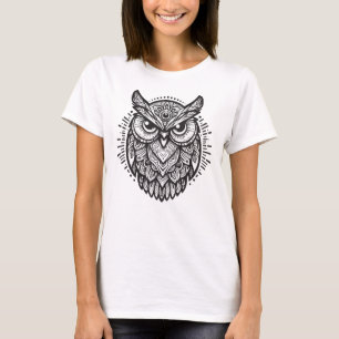 Camiseta Diseño de arte de línea de búho mandala tribal