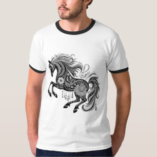 Camiseta Diseño de arte de línea floral ornamentado de caba