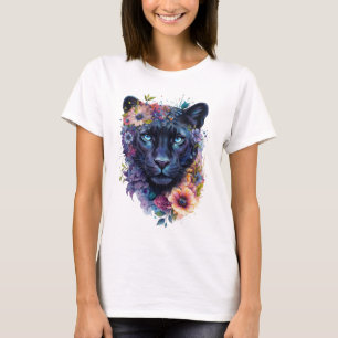 Camiseta Diseño de Arte de Pantera Floral   Pantera Negra C