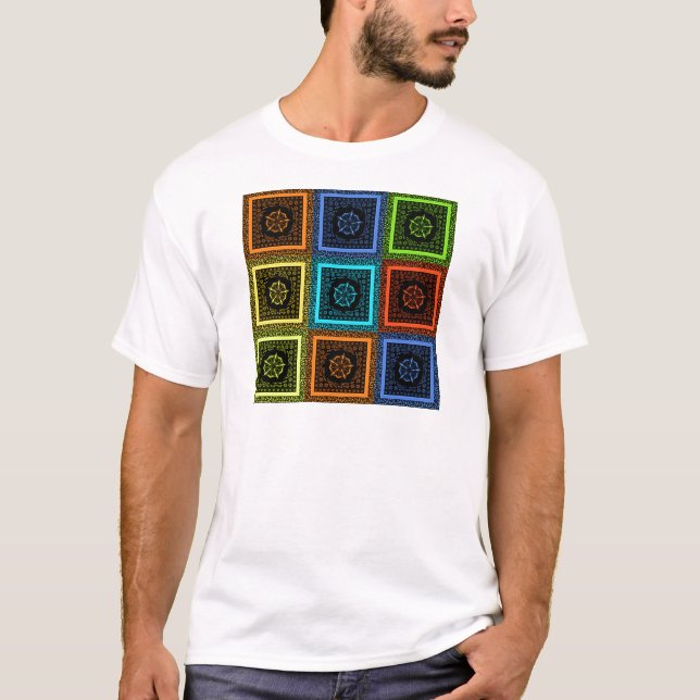 Camiseta Diseño de arte de patrones multicolores con cuadro (Anverso)