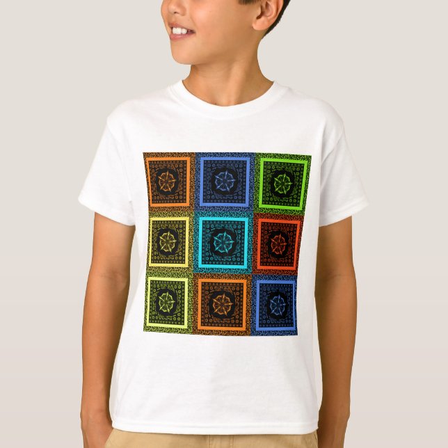 Camiseta Diseño de arte de patrones multicolores con cuadro (Anverso)