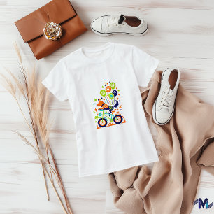 Camiseta Diseño de Arte de Perro Colorido en Bicicleta