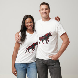 Camiseta Diseño de arte de toro rojo geométrico negro