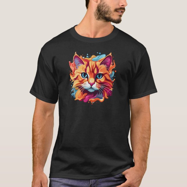 Camiseta Diseño de arte digital con cara de gato lindo-8600 (Anverso)