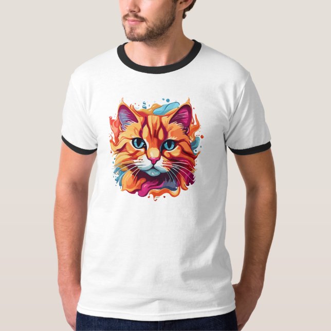 Camiseta Diseño de arte digital con cara de gato lindo-8600 (Anverso)