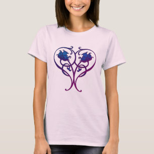 Camiseta Diseño de Arte Floral Azul Plum