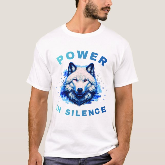 Camiseta Diseño de Arte Lobo Azul Poder en Silencio (Anverso)