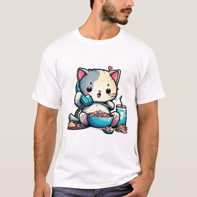 Camiseta diseño de arte para comer en el teléfono (Anverso)