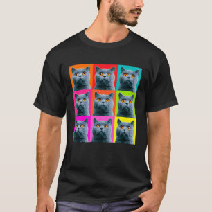Camiseta Diseño de Arte Pop de Bloque de Color de Gato Brit