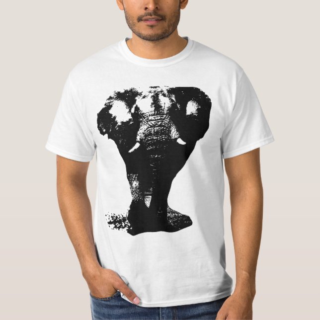 Camiseta Diseño de arte pop para elefantes blancos y negros (Anverso)