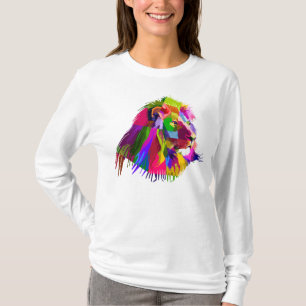 Camiseta Diseño de arte pop prismático de cabeza de león-62