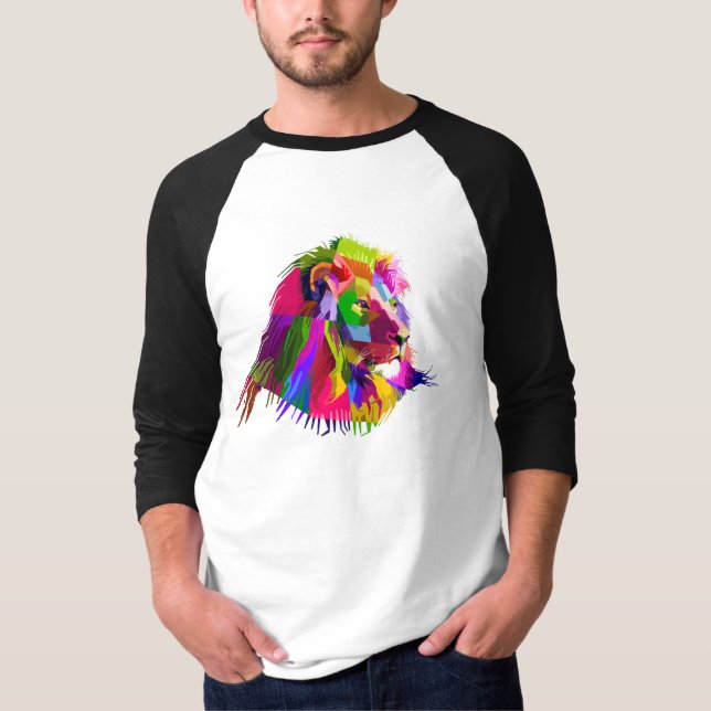 Camiseta Diseño de arte pop prismático de cabeza de león-62 (Anverso)